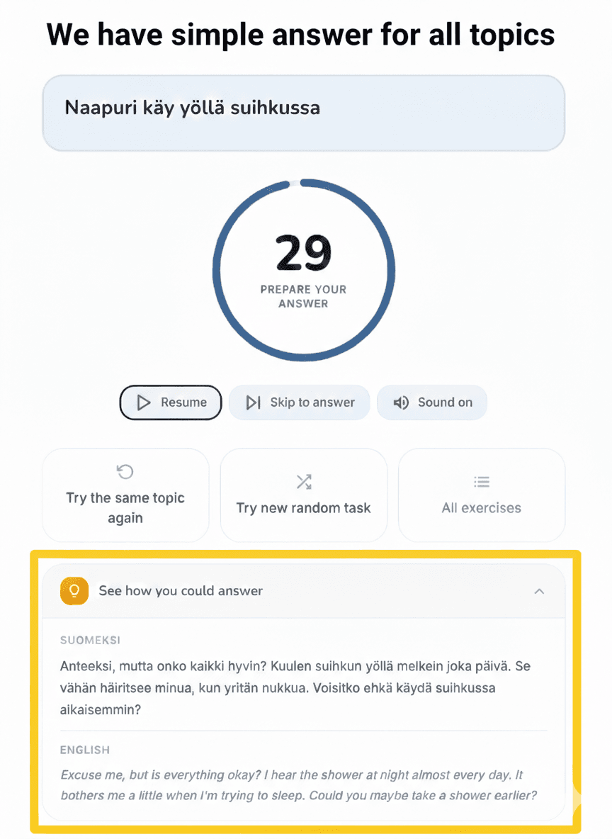 Sample answer for a YKI test topic